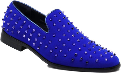 Men's Blue Velvet Rhinestone Studded Designer Shoes