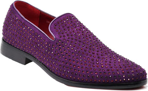 Men's Purple Velvet Rhinestone Studded Designer Shoes