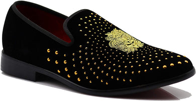 Men's Black Velvet Rhinestone Studded Designer Shoes