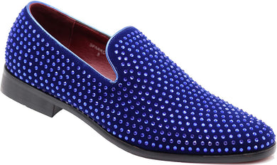 Men's Royal Blue Velvet Rhinestone Studded Designer Shoes