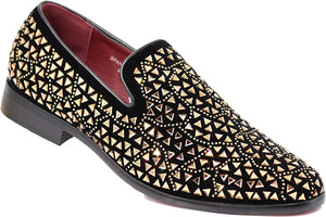 Classic Sparkling Gold Rhinestone Men's Suede Dress Shoes