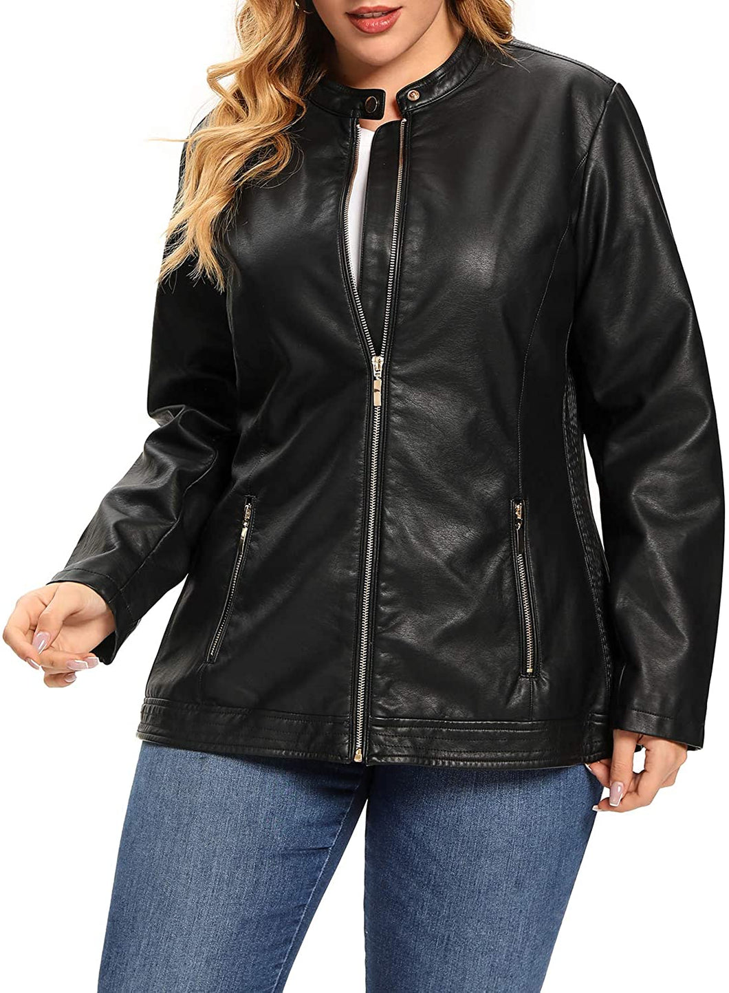 Faux Leather Black Fashion Quilted Moto Biker Plus Size Jacket