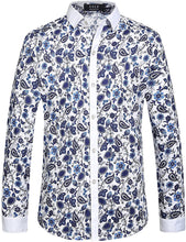 Load image into Gallery viewer, Casual White Paisley Printed Men&#39;s Long Sleeve Shirt