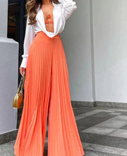 Load image into Gallery viewer, High Fashion Orange Pleated Wide Leg Pants