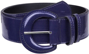 Vintage Wide Patent Chunky Buckle Grommet Cinch Navy Blue High Waist Belt for Women