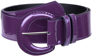 Vintage Wide Patent Chunky Buckle Grommet Cinch Purple High Waist Belt for Women