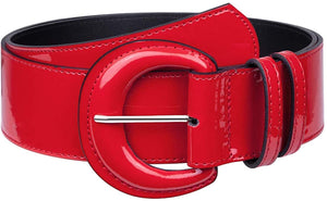Vintage Wide Patent Chunky Buckle Brown High Waist Belt for Women
