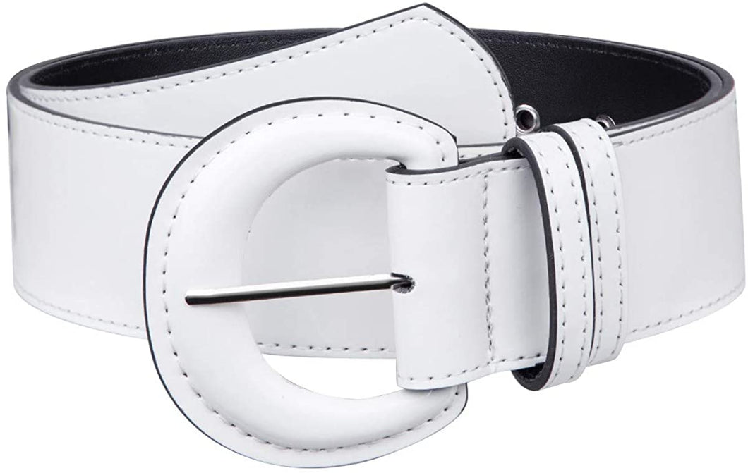 Vintage Wide Patent Chunky Buckle Grommet Cinch White High Waist Belt for Women