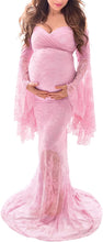 Load image into Gallery viewer, Off Shoulder for Photo Shoot Lace Maternity Pink Maxi Dress