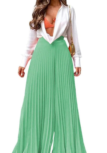 High Fashion Lime Green Pleated Wide Leg Pants