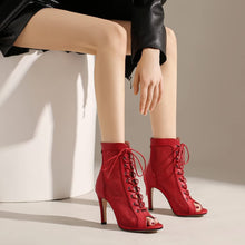 Load image into Gallery viewer, Red Leather Lace-Up Classic Gladiator Booties