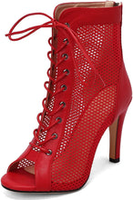 Load image into Gallery viewer, Red Leather Lace-Up Classic Gladiator Booties