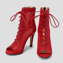 Load image into Gallery viewer, Red Leather Lace-Up Classic Gladiator Booties