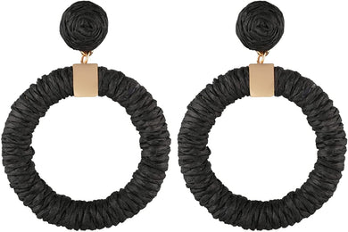 Bohemian Black Handmade Braid Hoop Drop Dangle Earrings