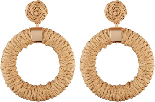 Bohemian Khaki Handmade Braid Hoop Drop Dangle Earrings