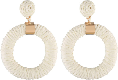 Bohemian White Handmade Braid Hoop Drop Dangle Earrings