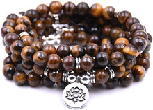 Load image into Gallery viewer, Emma Brown Tiger Eye Natural Beads With Lotus Charm