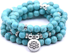 Load image into Gallery viewer, Emma Green Turquoise Natural Beads With Lotus Charm