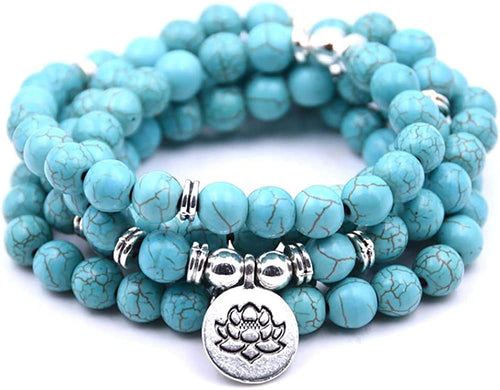 Emma Green Turquoise Natural Beads With Lotus Charm