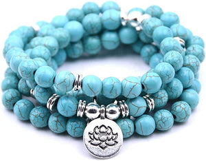 Emma Green Turquoise Natural Beads With Lotus Charm