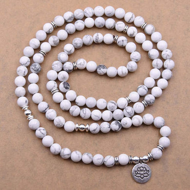 Emma Howlite Natural Beads With Lotus Charm