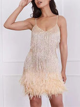 Load image into Gallery viewer, Beautiful White Sleeveless Sequined Feathers Fringe Cocktail Mini Dress