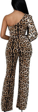 Load image into Gallery viewer, One Slit Shoulder Leopard Print Wide Leg Jumpsuits