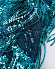 Load image into Gallery viewer, Beautiful Teal Blue Sleeveless Sequined Feathers Fringe Cocktail Mini Dress