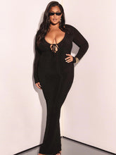 Load image into Gallery viewer, Modern Black Long Sleeve Keyhole Maxi Dress