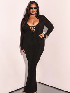 Modern Black Long Sleeve Keyhole Maxi Dress