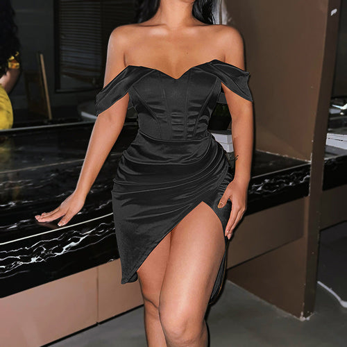 Sophisticated Satin Black Sweetheart Off Shoulder Dress