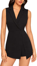 Load image into Gallery viewer, Women&#39;s Black Notch Collar Sleeveless Short Romper