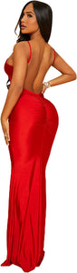 Stunning Red Backless Bodycon Mermaid Long Dress