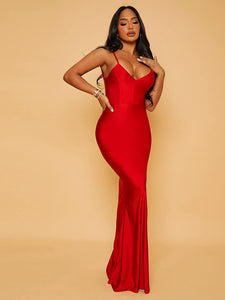 Stunning Red Backless Bodycon Mermaid Long Dress