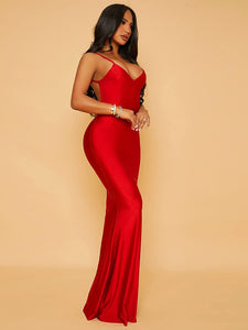 Stunning Red Backless Bodycon Mermaid Long Dress