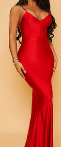 Stunning Red Backless Bodycon Mermaid Long Dress