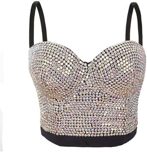 Glittery Push Up Bustier Red Bead Club Party Crop Top Vest