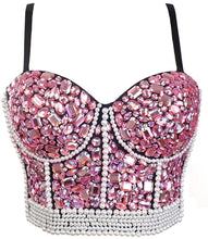 Load image into Gallery viewer, Glittery Push Up Bustier Red Rhinestones Club Party Crop Top