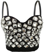 Load image into Gallery viewer, Glittery Push Up Bustier Silver Rhinestones Club Party Crop Top