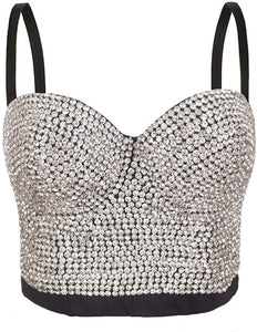 Glittery Push Up Bustier White Color Club Party Crop Top Vest