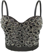 Load image into Gallery viewer, Glittery Push Up Bustier Black Pearls Club Party Crop Top Vest