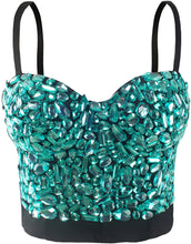 Load image into Gallery viewer, Glittery Push Up Bustier Green Rhinestones Club Party Crop Top