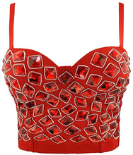 Load image into Gallery viewer, Glittery Push Up Bustier Red Bead Club Party Crop Top Vest