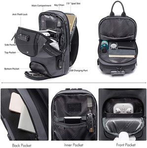 Outdoor Crossbody Black Sling Bag with USB Charging Port