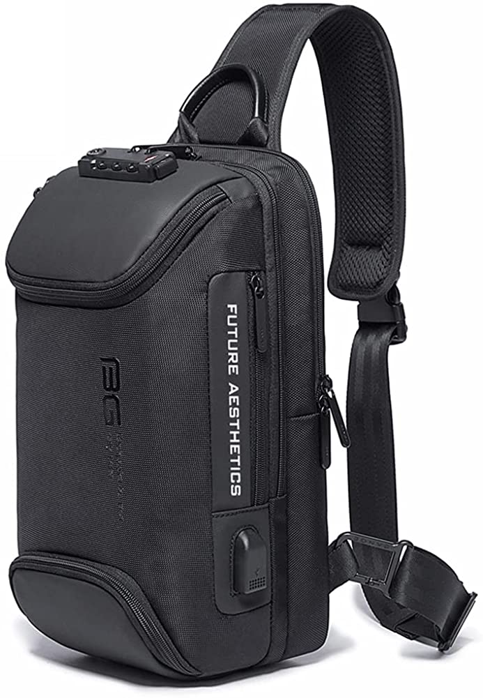 Outdoor Crossbody Black Sling Bag with USB Charging Port