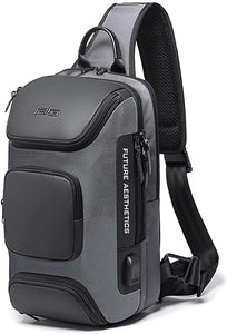 Outdoor Crossbody Gray Sling Bag with USB Charging Port