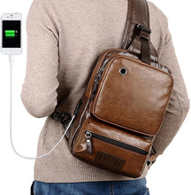 Load image into Gallery viewer, Brown Vintage PU Leather USB Charger Crossbody Bag