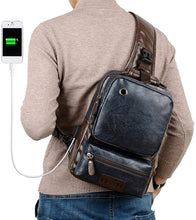 Load image into Gallery viewer, Blue Vintage PU Leather USB Charger Crossbody Bag