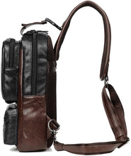 Load image into Gallery viewer, Black/Brown Vintage PU Leather USB Charger Crossbody Bag