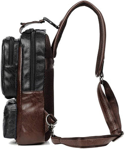 Large Black Vintage PU Leather USB Charger Crossbody Bag